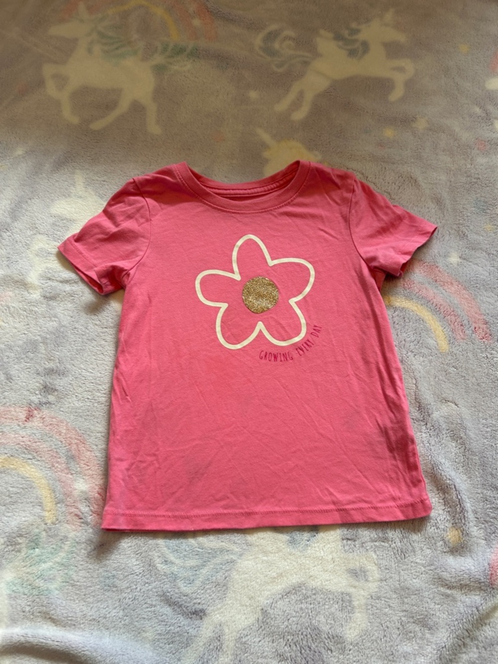 Cat & Jack Pink Short Sleeve Flower Tee with Gold Glitter
